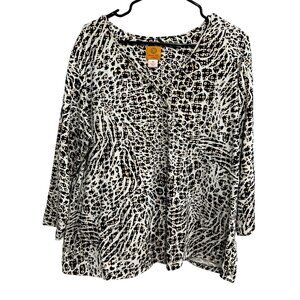 Ruby Rd. Womens Animal Print Long Sleeve Top Size 1X